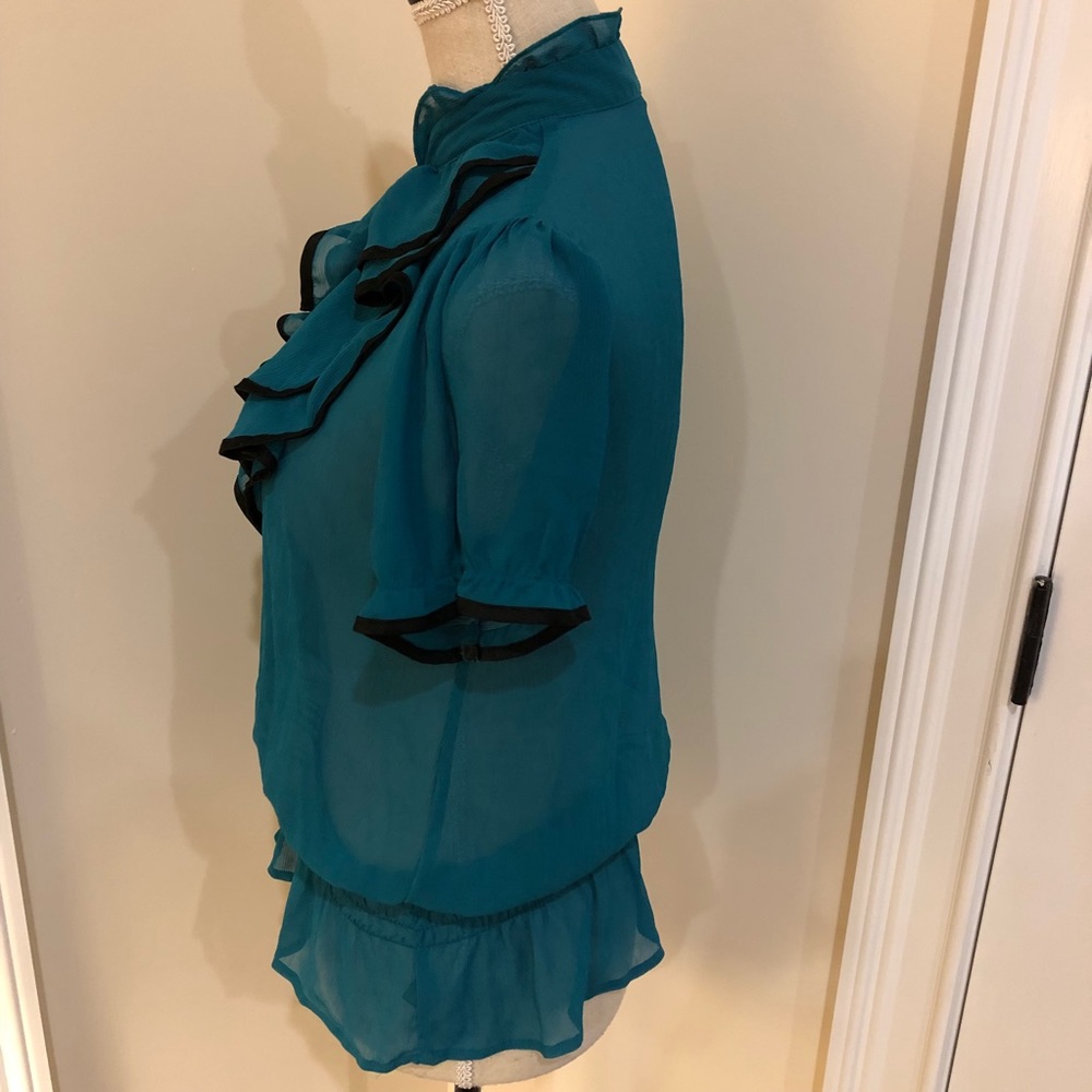 The Limited Blue Ruffle Puff Sleeve Top - Picture 3 of 4